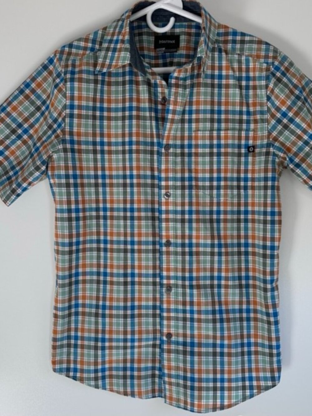 Marmot Men’s Plaid Button-Up Shirt Size S Short Sleeve Outdoor Hiking Casual